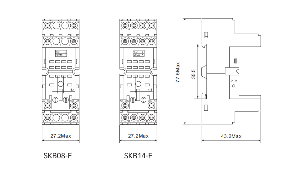РАЗМЕРЫ РОЗЕТКИ SKB08-E И SKB14-E