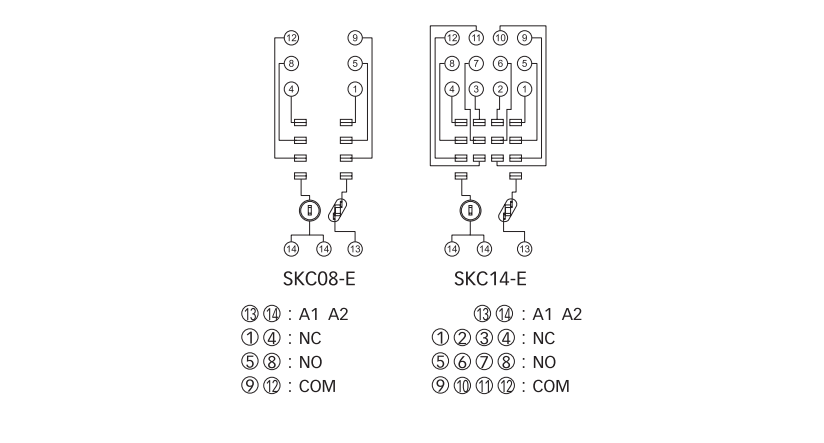 Схемы подключения розеток SKC08-E, SKC11-E и SKC14-E