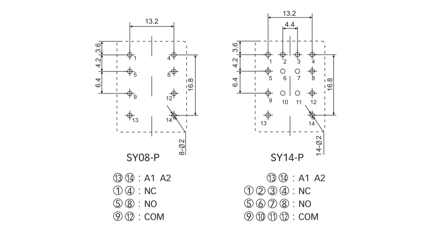 Схема подключения розеток SY08-P и SY14-P RKE