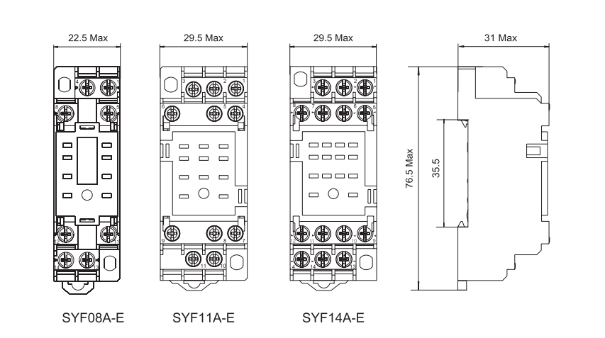 SYF08A-E, SYF11A-E и SYF14A-E Размер гнезда RKM