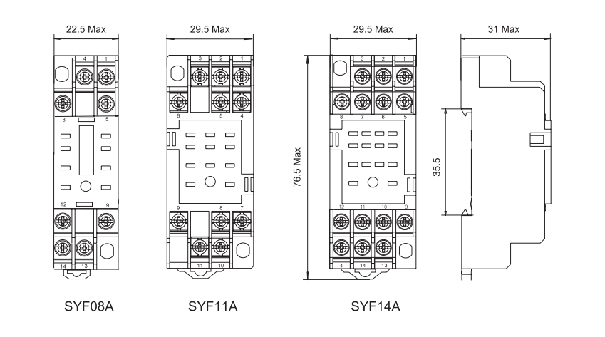 SYF08A, SYF11A и SYF14A Размер гнезда RKM